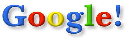 The Google logo from 1998. The word 'Google' is displayed in three-dimensional letters, with each letter a different color: G is blue, o is red, o is yellow, g is blue, l is green, e is red, and an exclamation mark is blue. The background is black.